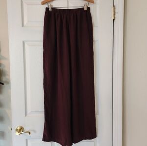 Eileen Fisher 100% Silk Burgundy Wide-Leg Pants